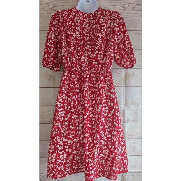 Shein Red & White Ditsy Floral V Neck Mini Short Sleeve Dress Size Small - Picture 2 of 9